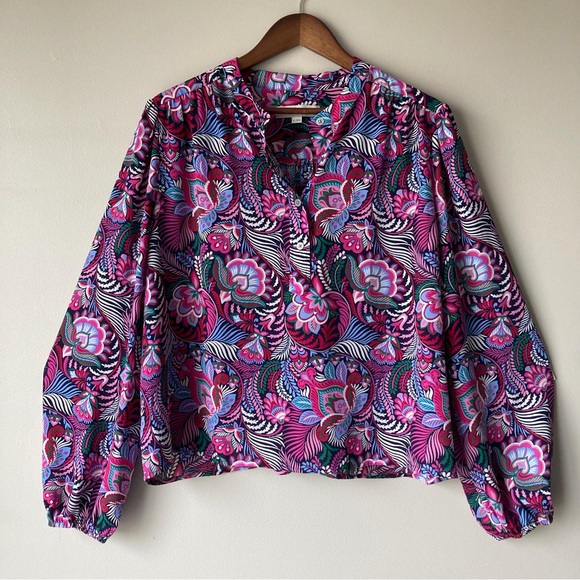 LOFT Tops - LOFT Pink Paisley Floral Print Long-Sleeve Blouse Top Women’s XL